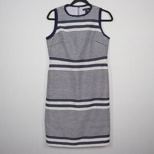 J Crew Sheath Dress Womens Size 8 Blue White Striped Tweed Nautical Sleeveless